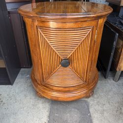 Vintage Tommy Bahama Solid Wood and Rattan End/Side Table, Drum Corner Table 