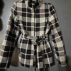 Plaid Tweed Knit Jacket Black White