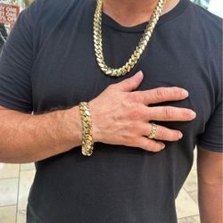 16MM Cuban Link Set Heavy Gold Plated 14k 
