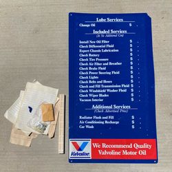 Vintage Valvoline Lube Services Indoor Menu Board Sign