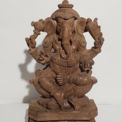 VINTAGE GANESHA 18"  EXOTIC SEATED SCULPTURE  / WOOD HAND CARVED  SUPER RARE