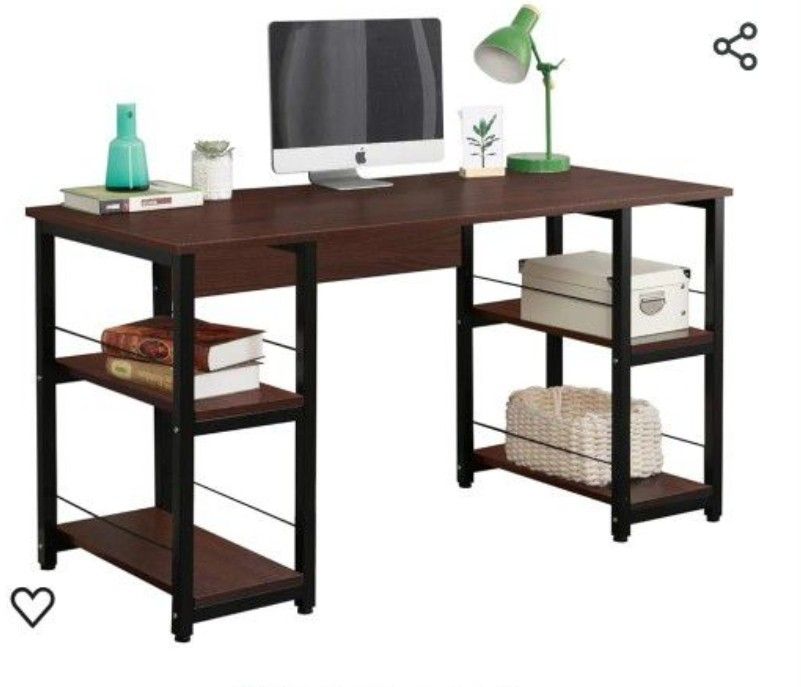Computer Desk with Shelves, 55 inches Office Desk with 4 Storage Shelves

