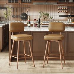 SET OF 2 Modern Swivel Upholstered Counter Stools  - PRE-ASSEMBLED - Brand New