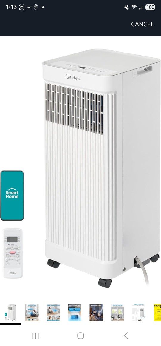 Midea 10,000 BTU ASHRAE (7,100 BTU SACC) Portable Air Conditioner, Smart Control, Cools up to 300 Sq. Ft., with Dehumidifier & Fan mode, Easy- to-use