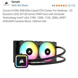 Corsair H100x RGB Elite Liquid CPU Cooler For Desktop - 32 Dynamic LEDs SP120 Series PWM Fans with AirGuide Technology Intel® LGA 1700, 1200, 115X, 20