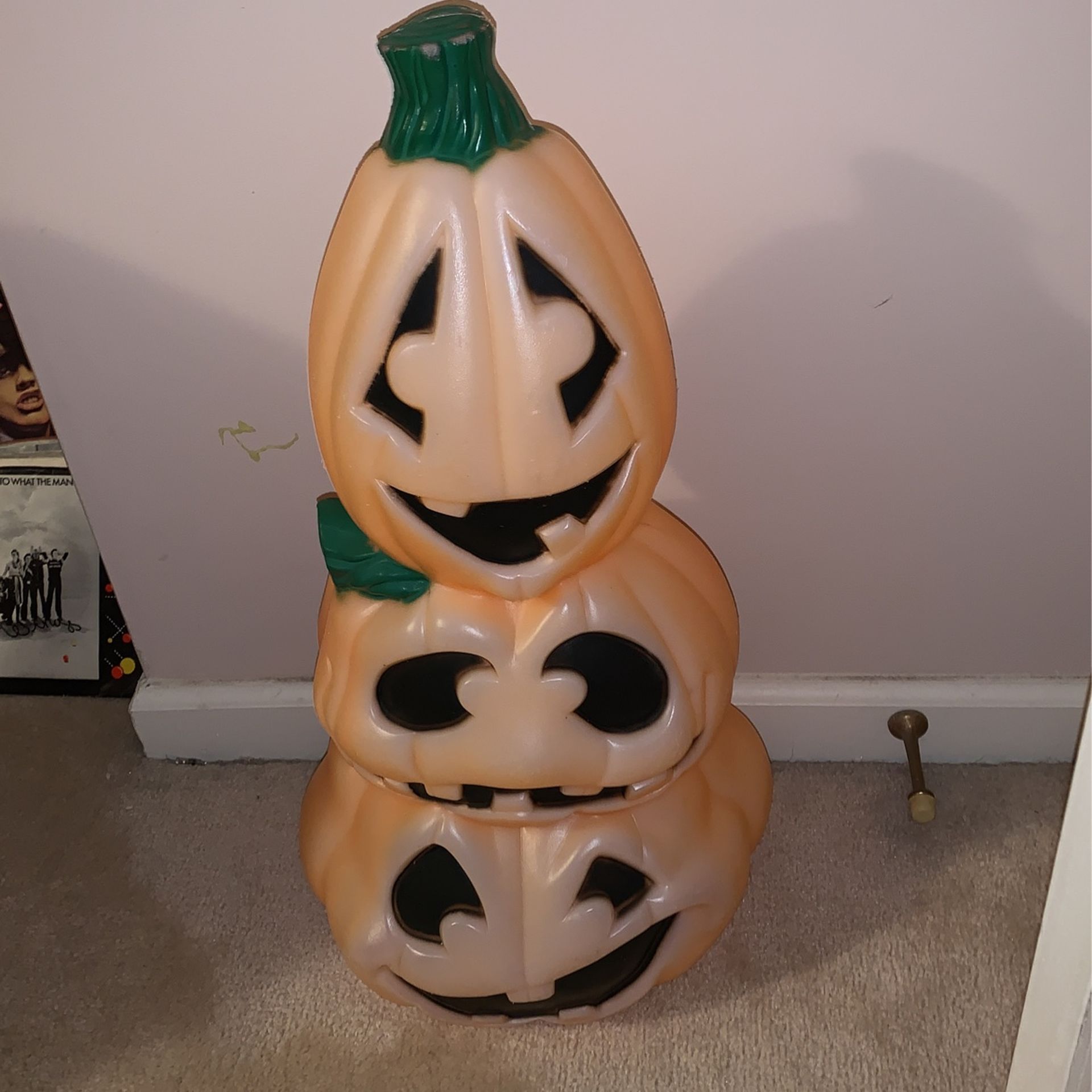 Vintage Halloween GENERAL FOAM 3 Pumpkin Tower Blow Mold No Light 22"