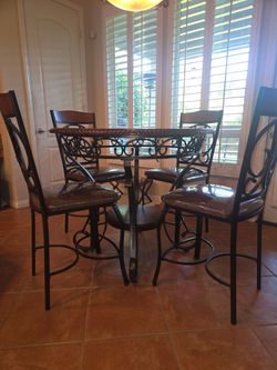 Ashley Furniture Round Counter Height Dining Set- 4 chairs + Glass Lazy Susan