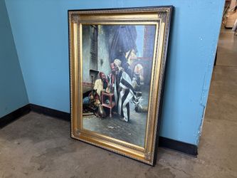 “Stiking a Bargain” Oil Painting Print on Canvas in Ornate Carved Gilt-Wood Frame