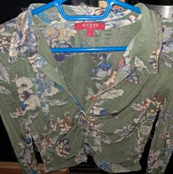 GUESS Los Angeles Y2K Floral Mesh Long Sleeve Top - Sheer Green/Pink