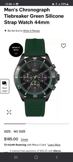 NWT Men's Lacoste Chronograph Tiebreaker Green Watch