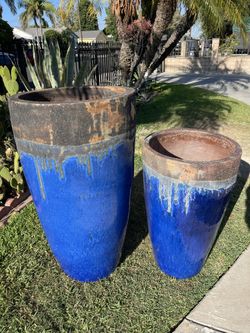 X-Large Ceramic Pots-Tall Round Planters ($435 set of 2 pieces)