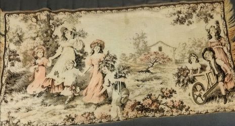 Vintage Jacquard Woven Tapestry French Country Pastoral Scene 56x17