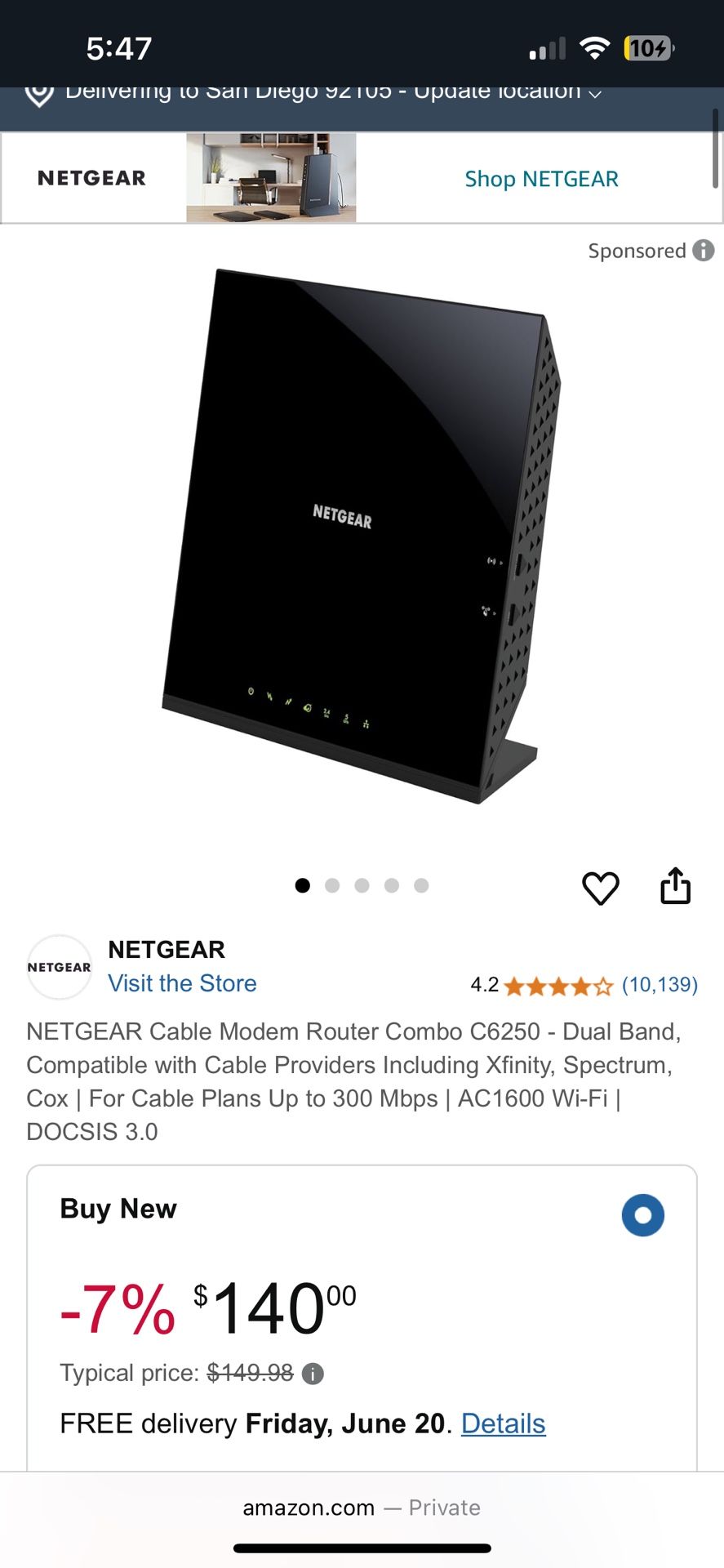 AC1600 WiFi Cable Modem Router