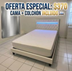 ¡Cama Full Moderna con Luces LED + Colchón Incluido! 🌟