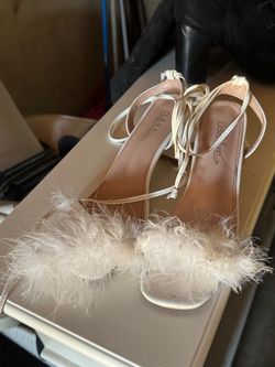 White Feather Strappy Heels