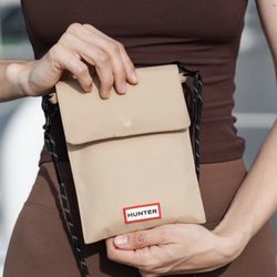 Hunter Phone pouch mini crossbody bag or travel pouch in tan beige sand color