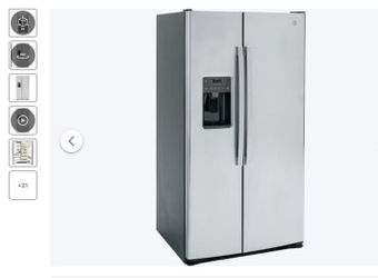 GE 25.3-cu ft Side-by-Side Standard Depth Fridge Refrigerator with Ice Maker, Water and Ice Dispenser (Stainless Steel) Model: GSS25GYPFS - MSRP 1799