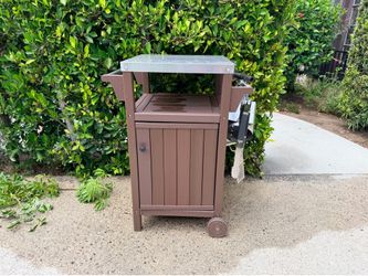 Brown / Stainless Steel Grill & Patio Storage Cabinet