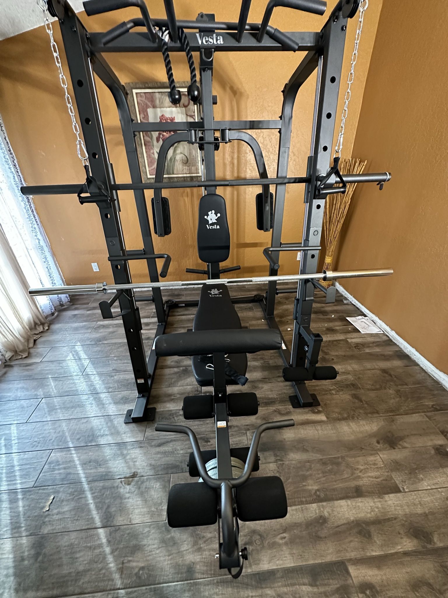 Vesta Fitness Smith Machine 1001 w/Bench Attachment 245lb Cast Iron