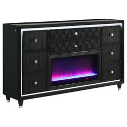 🔥 New Black 8-Drawer Fireplace Dresser with LED Lighting