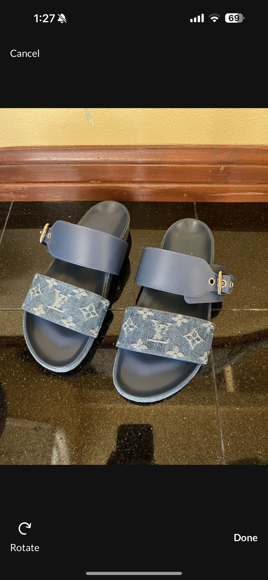 Authentic Louis Vuitton Bom Dia Mule Sandals Denim Size 38