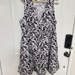 New Day V-Neck Black and White Midi Dress with Pocket