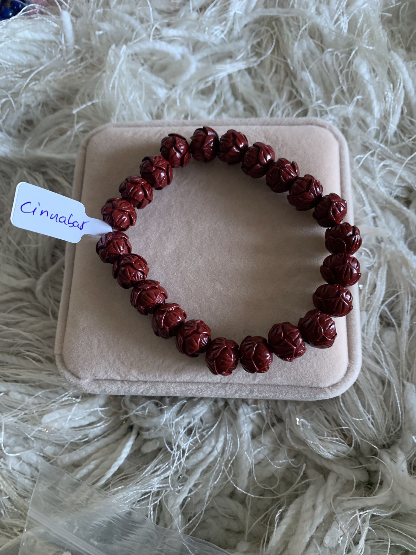 Cinnabar lotus carving bracelet