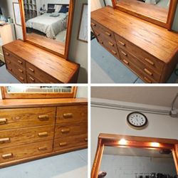 Oak Dresser With Mirror And Lights