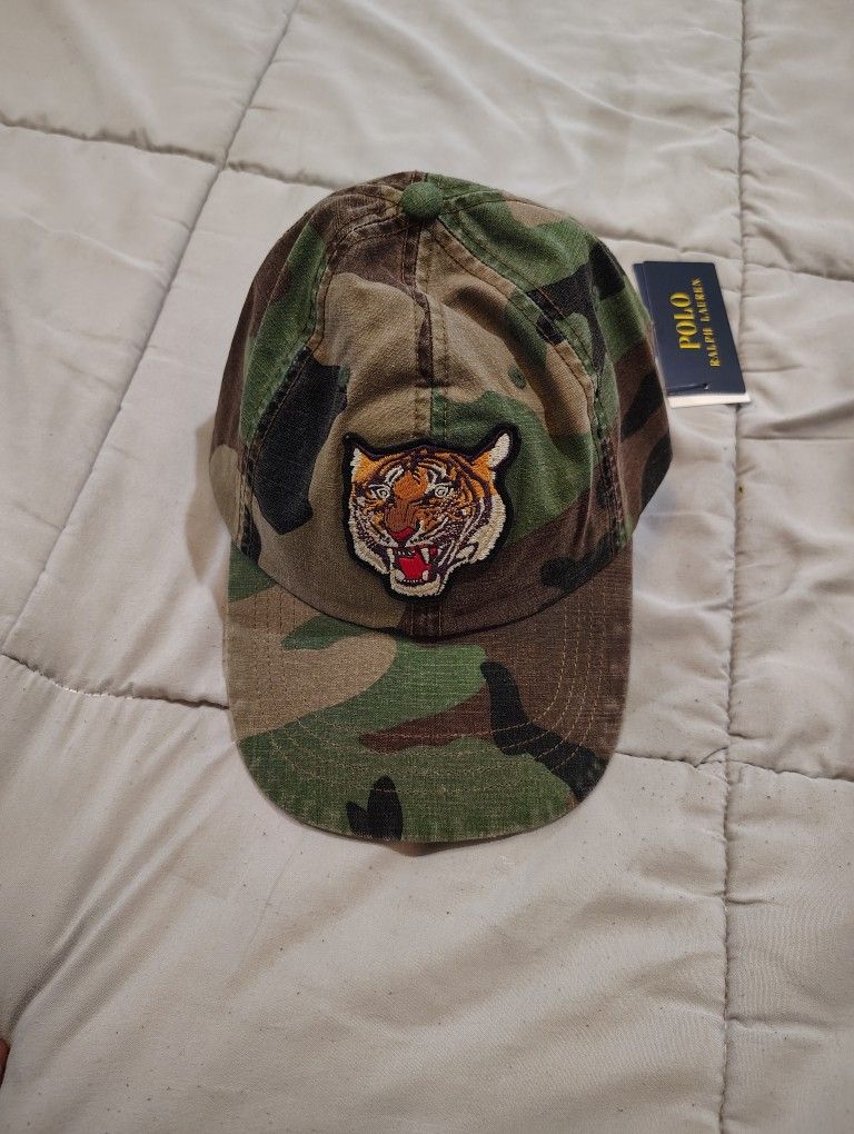 Ralph Lauren Polo Camouflage Tiger Patch Baseball Hat NWT