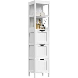  5-tier Modern Bathroom Storage Cabinet with 3 Drawers and 2 Open Shelves, White