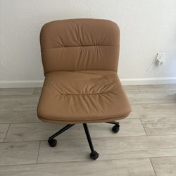 Beige Leather Rolling Office Chair
