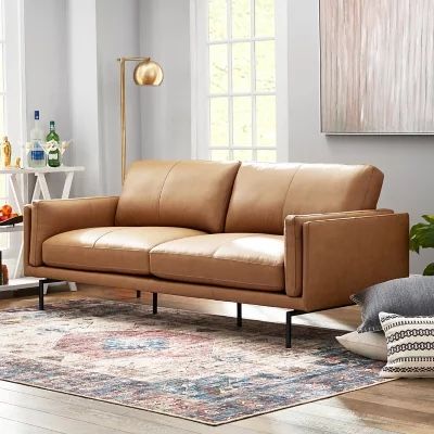 Stylish Midcentury Leather Couch Brown Modern Sofa MCM
