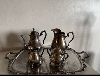 Vintage Wm. Rogers Silver-Plated Tea & Coffee Set – $100 Complete set with large serving tray. Good condition