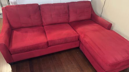 Red Suede sectional sofa.