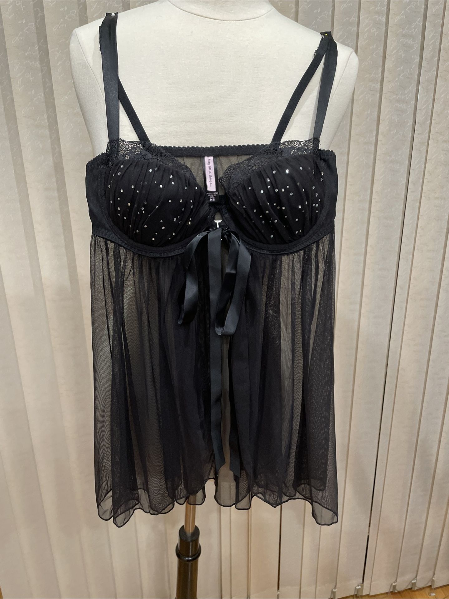 VICTORIA SECRET SEXY LITTLE THING CRYSTAL BRA SHEER CHIFFON ROMANCE NIGHTLY 36B