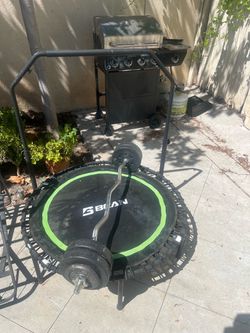 Trampoline and EZ bar curl