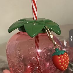 1 Pc Kawaii Strawberry Tumbler With Lid And Straw 