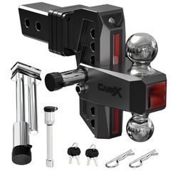 Adjustable Trailer Hitch Fits 2.5" Receiver, 6" Drop & Rise, Dual Solid Ball 2" and 2-5/16"(18,500 LBS GTW), Heavy Duty Aluminum Tow Hitch