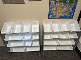 Toy storage shelving sold as a pair.