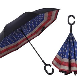 Inverted Reverse Umbrella with C-shaped Handle