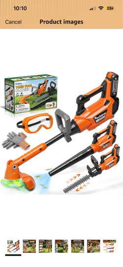 Brand New 3-in-1 Kids Leaf Blower, Weed Wacker & Hedge Trimmer Toy Outdoor Role Play Toys with Goggles Gloves, Kids Yard Tools with Sounds Lights, Chr