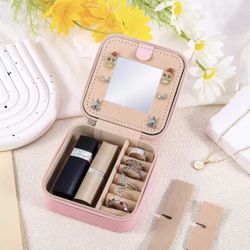 Travel Jewelry Case - Easter Gift for Teen Girls Small - Light Pink