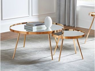 Kaelyn Mirror & Gold Nesting Coffee Table  / 2pc