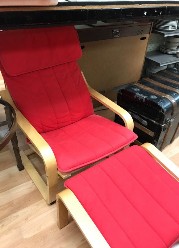 Red IKEA chair & ottoman