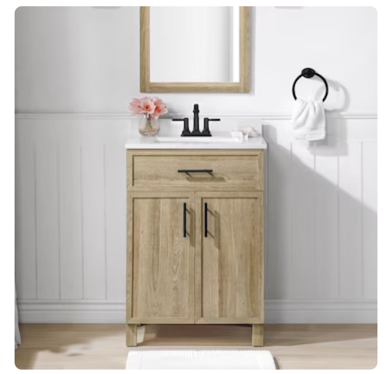 Style Selections Dolton 24-in Light Natural Oak Undermount Single Sink Bathroom Vanity with White Engineered Marble Top