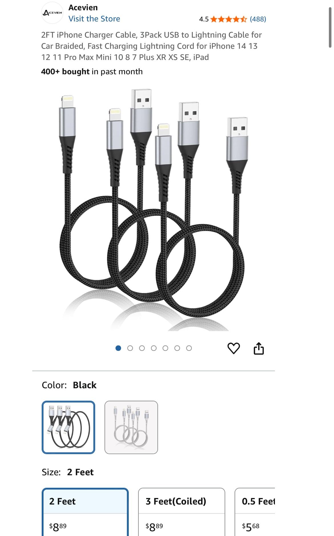 Three iPhone charger cords 2ft each.
