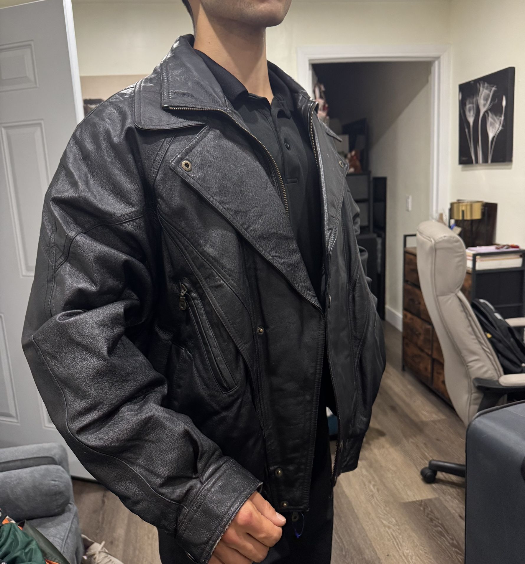 SIZER XXL LEATHER BIKER JACKET GENUINE LEATHER