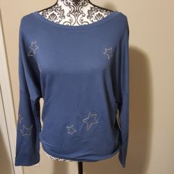 Secret Treasures Sleepwear Blue Indigo Fleece Star Top Size Small
