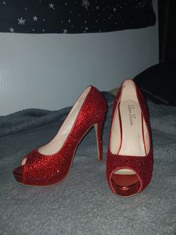Lauren Lorraine Red Rhinestone Peep Toe Heels