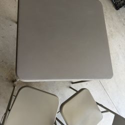 Square Folding Table With 2 Metal Chairs 